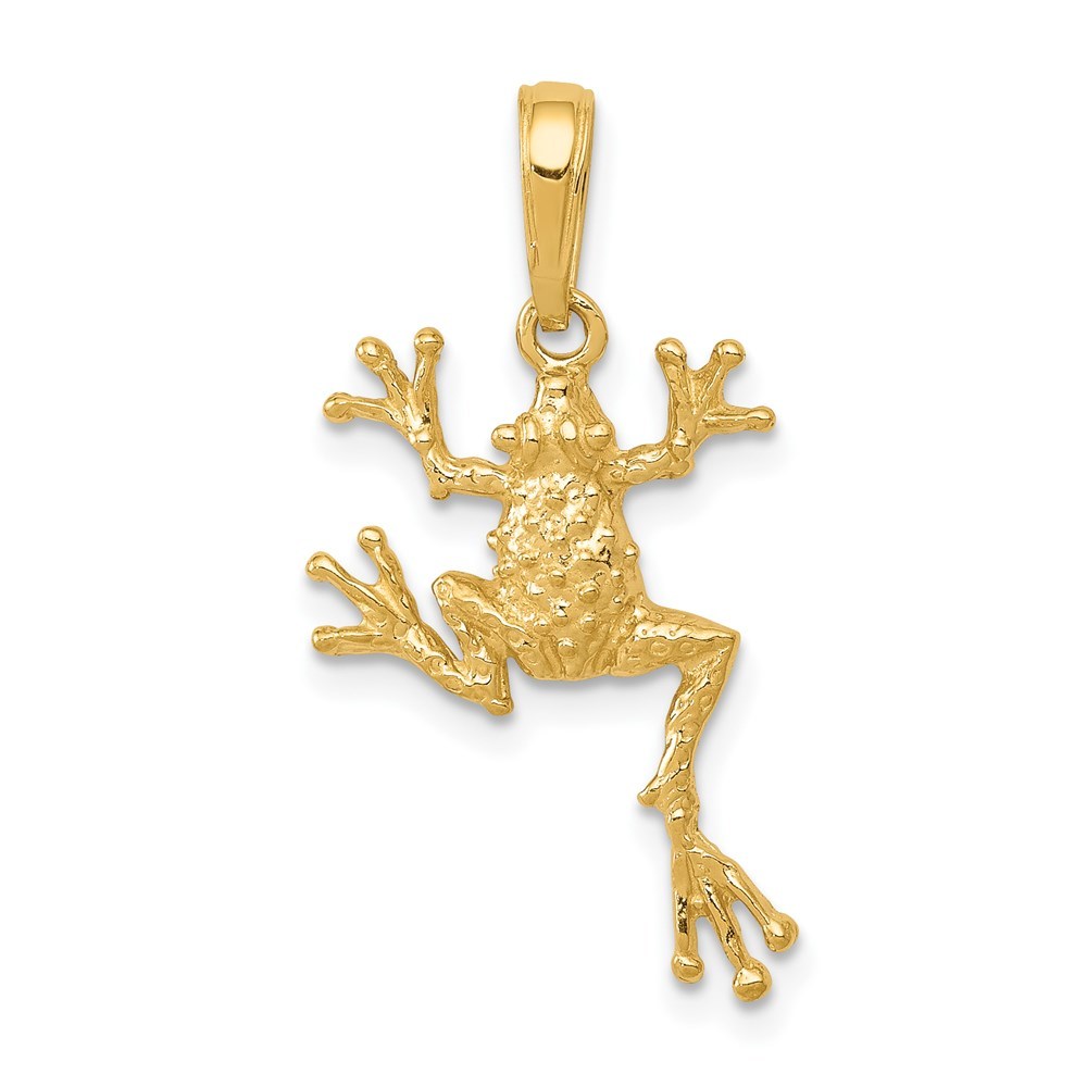 14K Yellow Gold Solid Polished Open-Backed Frog Necklace Charm Pendant, Unisex